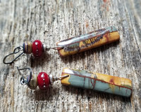 Red and grey earrings