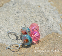 Sky Blue and Pink Lampwork earrings