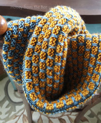 Handknit denim blue cowl