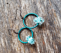 aqua and white lampwork earrings