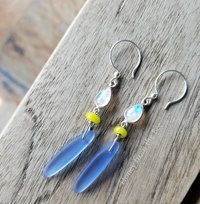 blue and lime green earrings