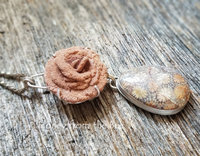 Barite rose and fossilized coral agate necklace