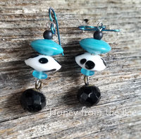 Aqua and black lampwork earrings