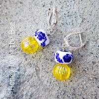 Blue flower earrings
