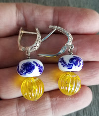 Blue white and yellow earrings