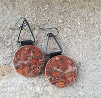 Red, orange and black artisan earrings
