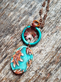 Teal and Copper Leaf necklace