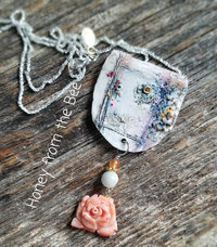 Coral, purple and white artisan necklace