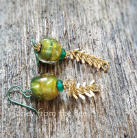 Green and gold boho earrings