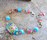 Aqua and pink artisan bracelet