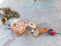 One of a kind Rustic Artisan Pendant in cream, red, and tan