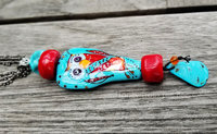 Turquoise and red owl lampwork necklace