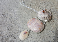 Shell and Coral Agate pendant in shades of lavender, cream and amber