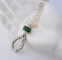 Fine Silver tear drop with lampwork pendant