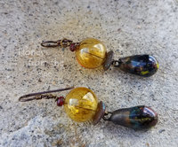 Amber and red earrings