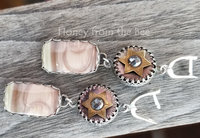 Antique mother of pearl button earrings with imperial jasper in mauve and cream