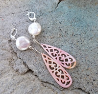 Coin pearl and carved shell earrings