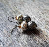 Bronze, Copper and Cream Lampwork Earrings