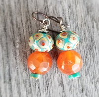 Teal and orange earrings
