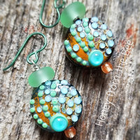 aqua, green and orange earrings