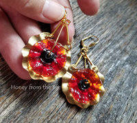 Gold and Red poppy earrings