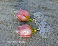 Pink rosebud earrings