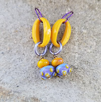 Purple and Yellow lampwork earrings