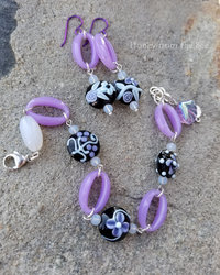 Lavender Lampwork earrings and bracelet set