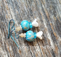 Turquoise and peach earrings