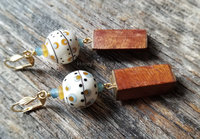 Lampwork and wood earrings