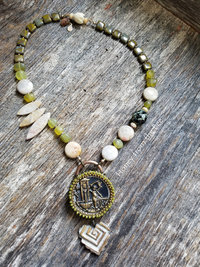 green and white artisan necklace