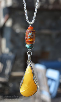 Turquoise, Carnelian, Amber, and Lampwork Pendant