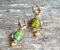 Green lampwork earrings