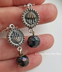Silver and black antique button earrings
