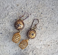 Antique brass and steelcut button earrings