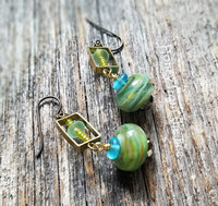 Green lampwork earrings