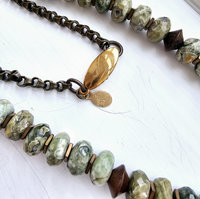 Faceted stone necklace with jaspers in brown and green