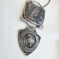 Silver necklace with jasper and antique watch fob