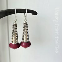 Burgundy and silver earrings 