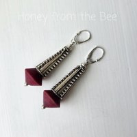 Dark red and silver earrings