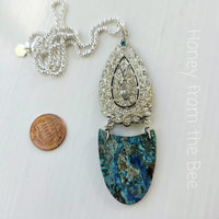 Blue gemstone pendant with vintage rhinestones