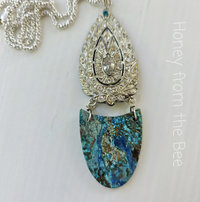 Blue Chrysocolla pendant with rhinestones