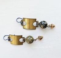Boho style earrings with brass and earthtone glass