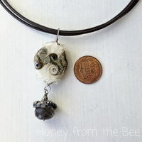 Acorn necklace features lampwork in brown and white