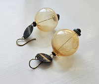 Golden yellow earrings with verdigris brass
