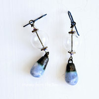 Boho style earrings in blue and crystal