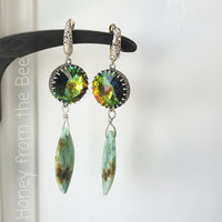Chrysocolla earrings with crystal focal
