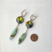 Green and rainbow earrings