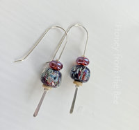 Burgundy and blue earrings feature lampwork and sterling silver