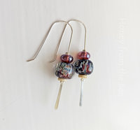 Sterling silver earrings with gorgeous lampwork in cranberry and blue